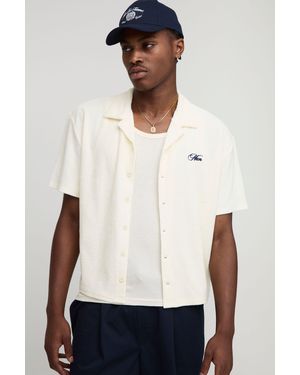 BoohooMAN Oversized Boxy Revere Embroidered Towelling Shirt - White