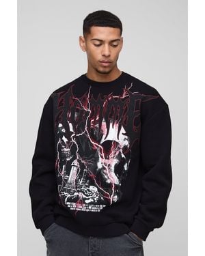 BoohooMAN Oversized Large Scale Gothic Skull Graphic Sweatshirt - Black