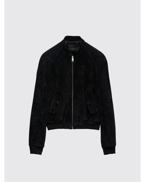 BoohooMAN Prada Suede Leather Bomber Jacket - Black