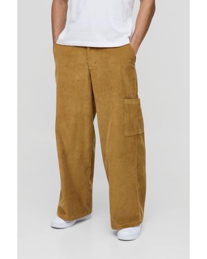 Boohoo Super Baggy Corduroy Multi Pocket Cargo Pants - Yellow
