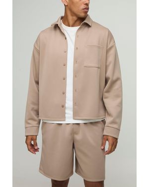 BoohooMAN Oversized Scuba Harrington And Relaxed Short Set - Natural