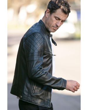 BoohooMAN Ashwood Leather 'n2' Premium Real Leather Vintage Biker Jacket - Black