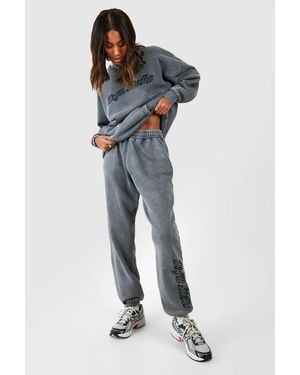 BoohooMAN Dsgn Studio 3d Embroidered Acid Wash Oversized Jogger - Blue