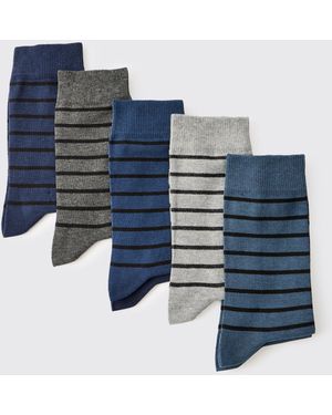 BoohooMAN 5 Pack Tonal Stripe Sports Socks - Blue