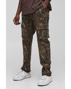 BoohooMAN Tall Forest Washed Camo Slim Stacked Multi Cargo Trousers - Black