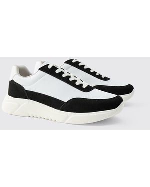 BoohooMAN Man Sneaker mit klobigem PU- & Wildleder-Einsatz - Weiß