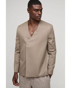 BoohooMAN Oversized Collarless Wrap Front Blazer - Natural