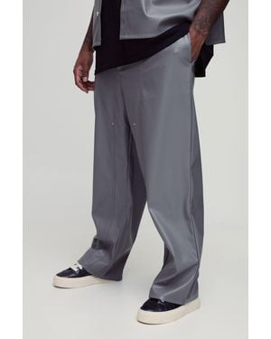 BoohooMAN Plus Relaxed Fit Fixed Waistband Pu Worker Panel Pants - Gray