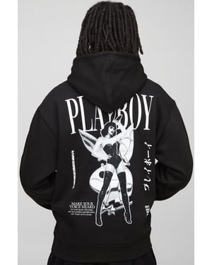 BoohooMAN Oversized Playboy License Hoodie - Black