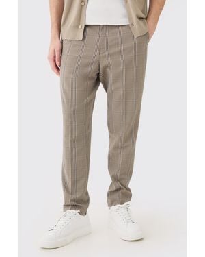 BoohooMAN Stretch Textured Check Tailored Trousers - Natural