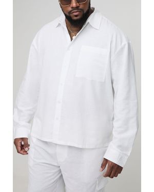BoohooMAN Plus Long Sleeve Linen Look Regular Overshirt - White