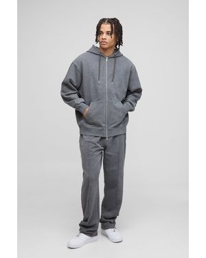 Boohoo Chándal Oversize Desteñido Con Capucha Y Cremallera - Gris