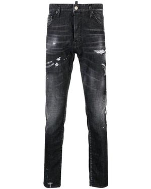 BoohooMAN Dsquared2 Cool Guy Jean Black Paint Splattered Ripped Wash Jeans