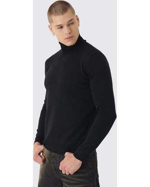 BoohooMAN Long Sleeve Roll Neck Jumper In Black - Blue