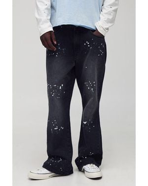 Boohoo Relaxed Flared Washed Gusset Paint Splatter Jeans - Azul