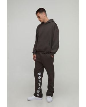Boohoo Oversized Boxy Printed Flared Tracksuit - Gris