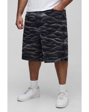 Boohoo Plus Parachute Crinkle Washed Denim Shorts - Negro