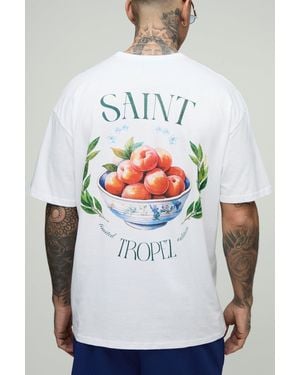 BoohooMAN Tall Oversize T-Shirt mit Saint Tropez Fruit Bowl Print - Grau
