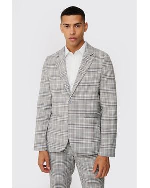 BoohooMAN Check Weave Slim Fit Suit Jacket - Gray