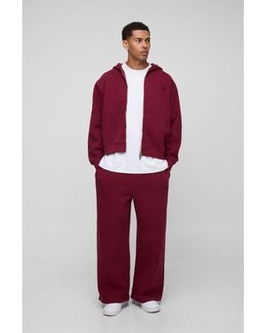 BoohooMAN Oversized Boxy Hooded Zip Through Wide Leg Tracksuit - Red