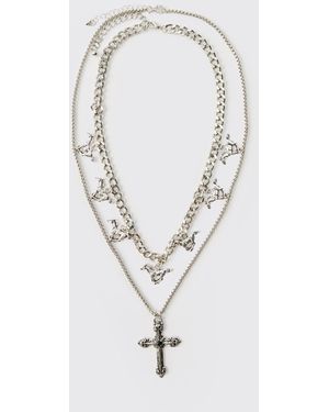 BoohooMAN Mehrlagige Kreuz-Halskette mit Anhängern - Blau