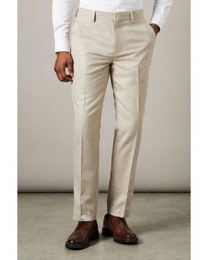 BoohooMAN Neutral Semi Plain Slim Fit Trousers - Natural