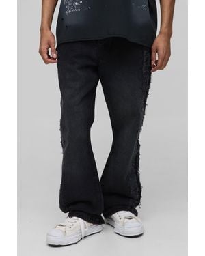 BoohooMAN Slim Flared Washed Charcoal Extreme Ripped Jeans - Black