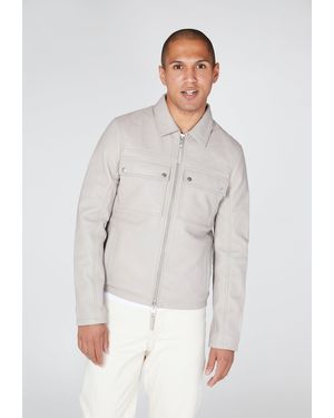 BoohooMAN Bolongaro Trevor Real Leather Double Pocket Overshirt Jacket - White