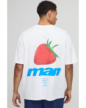 BoohooMAN Oversized Strawberry Printed T-Shirt - White