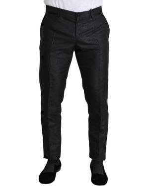 BoohooMAN Dolce & Gabbana Slim Fit Textured Dress Pants- Black