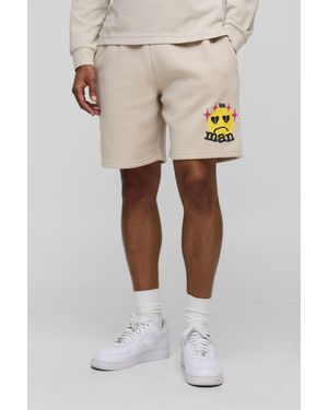 BoohooMAN Stone Relaxed Mid Length Jersey Shorts - Natural