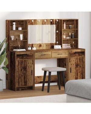 BoohooMAN Berkfield Home 3 Piece Dressing Table Set Old Wood Engineered Wood - Brown