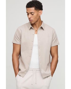 BoohooMAN Regular Interlock Short Sleeve Shirt - Natural