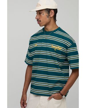 Boohoo Oversized Boxy Country Club Stripe T-Shirt - Verde