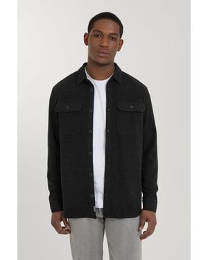 BoohooMAN Larsson & Co Charcoal Jersey Casual Overshirt - Black