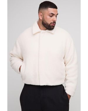 Boohoo Plus Oversized Boxy Borg Zip Through Harrington Jacket - Blanco