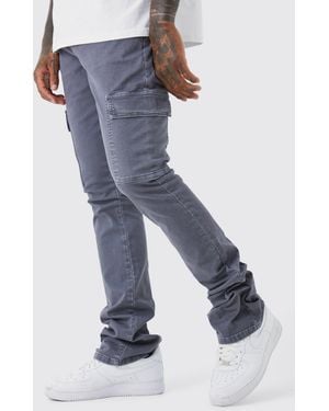 BoohooMAN Skinny Stacked Flare Overdye Cargo Trouser - Blue