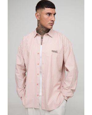 BoohooMAN Tall Poplin Stripe Super Oversized Shirt - Pink