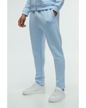 BoohooMAN Slim Tapered Cropped Bonded Scuba Jogger - Blue