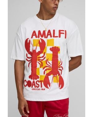 BoohooMAN Amalfi Coast Puff Print Lobster T-Shirt - Red