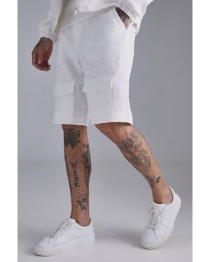 BoohooMAN Tall Textured Cotton Jacquard Smart Hooded Jacket - White
