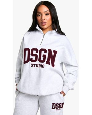 BoohooMAN Plus Dsgn Studio Towelling Applique Oversized Half Zip Sweatshirt - White