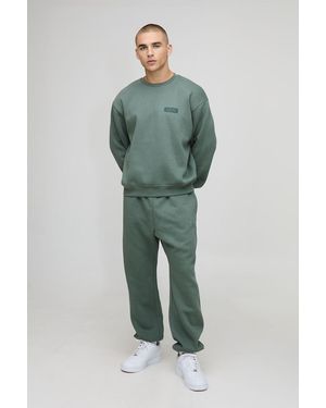 BoohooMAN Oversized Boxy Sweatshirt Drop Crotch Tracksuit - Green
