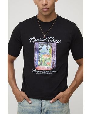 BoohooMAN Boxy Landscape Printed T-Shirt - Black
