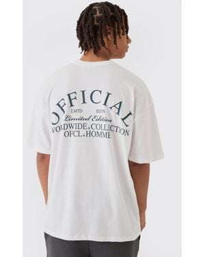 BoohooMAN Oversized Boxy Official Back Print T-shirt - White