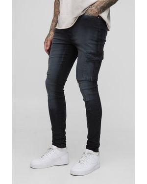 BoohooMAN Tall zerrissene Super Skinny Cargo-Jeans - Blau