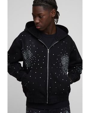 BoohooMAN Kastiger schwarzer Denim-Hoodie