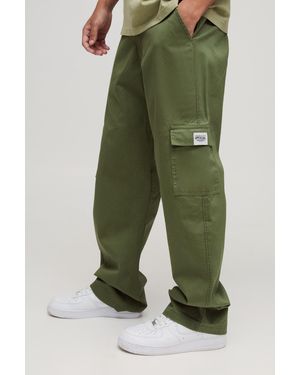 BoohooMAN Relaxed Fit Fixed Waist Woven Tab Cargo Trousers - Green