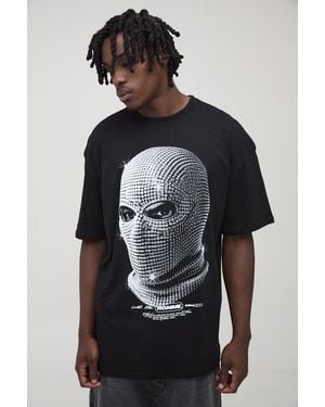 BoohooMAN Tall Oversized Rhinestone Mask Print T-shirt - Black