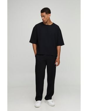 BoohooMAN Pleated Oversized Boxy T-shirt & Trouser Set - Blue